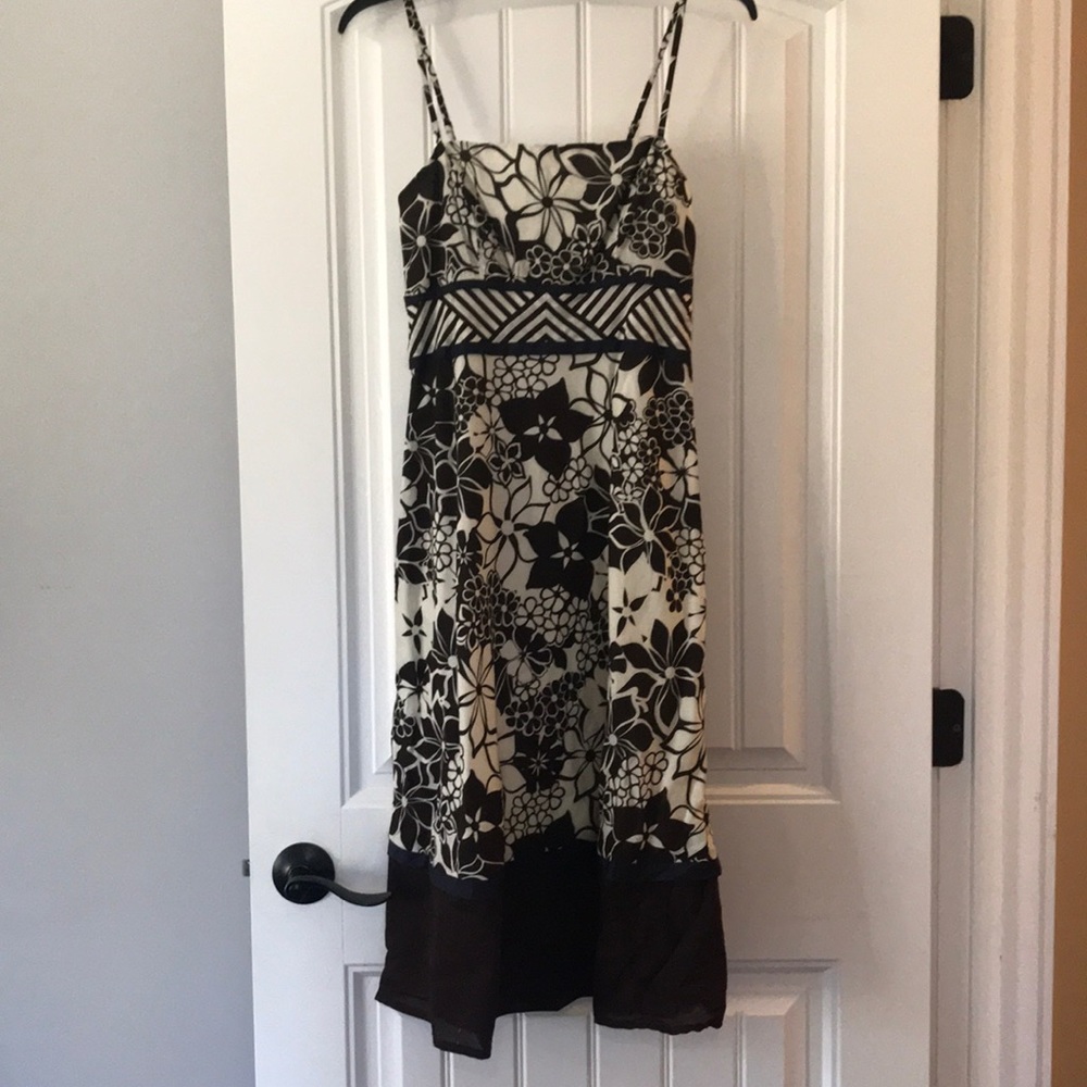 Mid length brown and off white dress